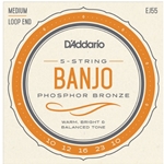 D'Addario EJ55 Phosphor Bronze 5-String Banjo Strings (Medium)